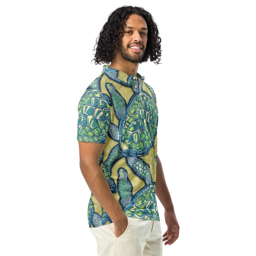Sea Glass Tortoises on Men's Slim Fit Polo Shirt — Right Front