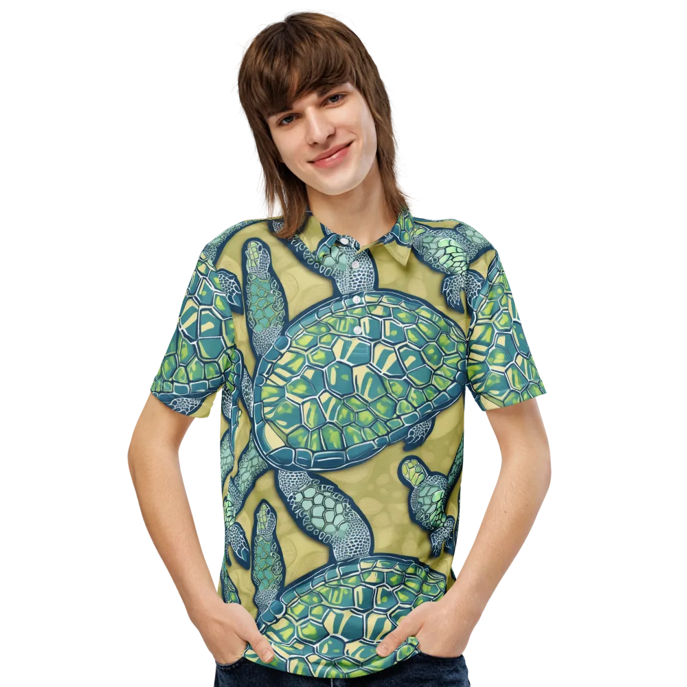 Sea Glass Tortoises on Men's Slim Fit Polo Shirt — Front