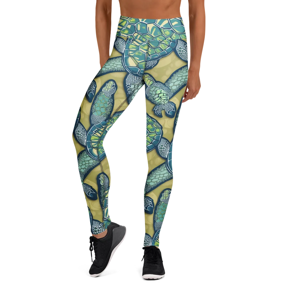 Sea Glass Tortoises on Yoga Leggings — Front
