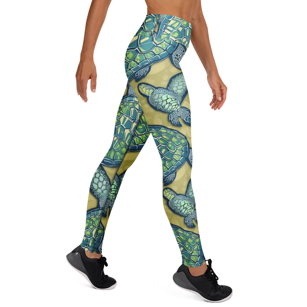 Sea Glass Tortoises on Yoga Leggings — Right