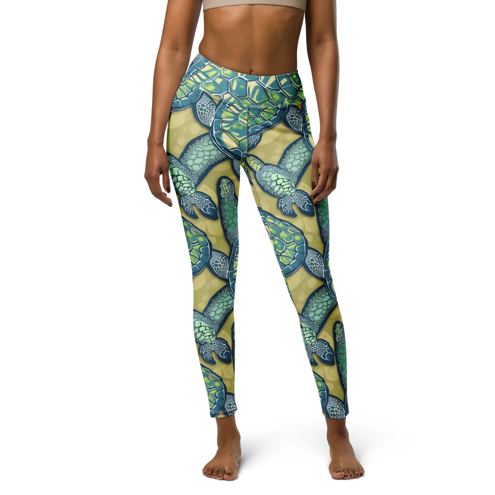 Sea Glass Tortoises on Yoga Leggings — Front