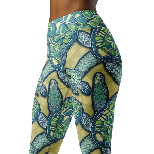 Sea Glass Tortoises on a Yoga Leggings