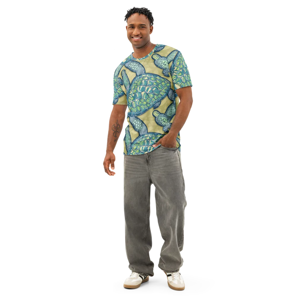 Sea Glass Tortoises on Men's Cotton Crew Neck T-Shirt — Front