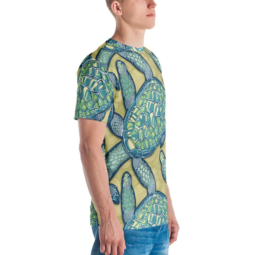 Sea Glass Tortoises on Men's Crew Neck T-Shirt — Right