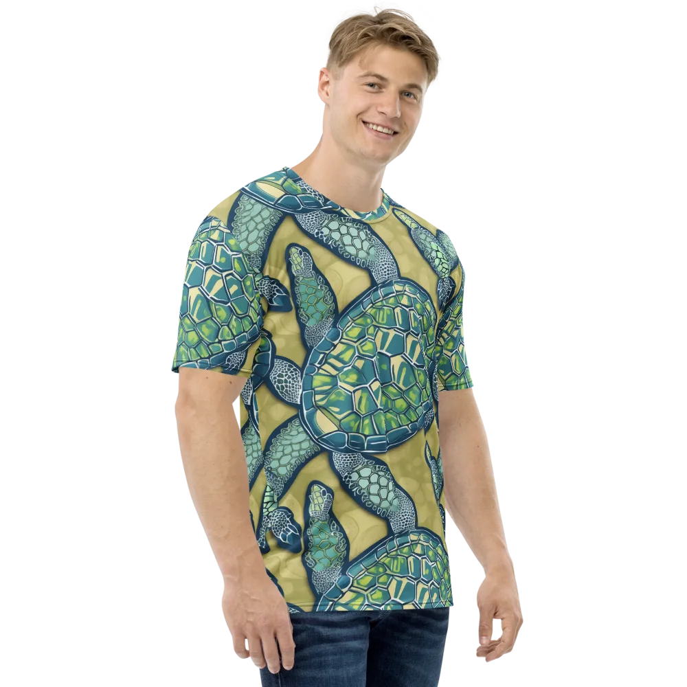 Sea Glass Tortoises on Men's Crew Neck T-Shirt — Right