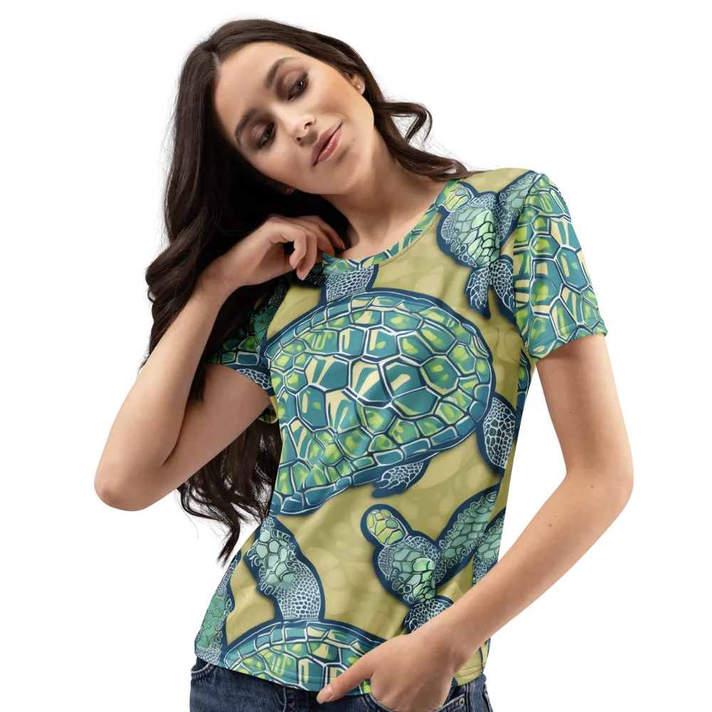 Sea Glass Tortoises on Women's Crew Neck T-Shirt — Left Front