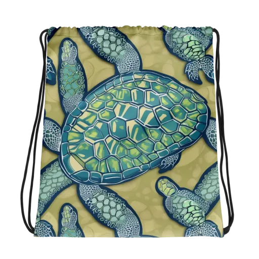 Sea Glass Tortoises on a Drawstring Bag
