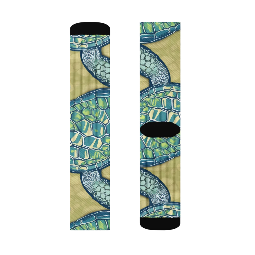 Sea Glass Tortoises on Socks — Right Sock