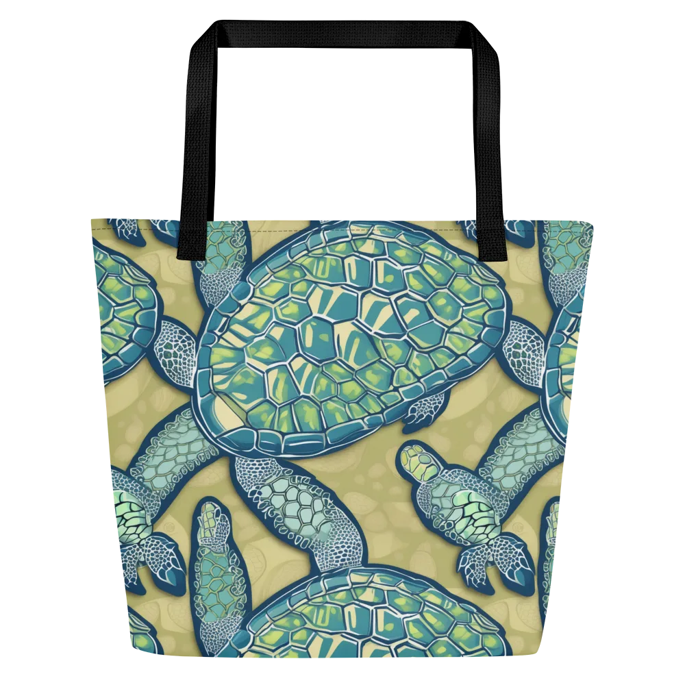 Sea Glass Tortoises on Large Tote Bag W/ Pocket — Front