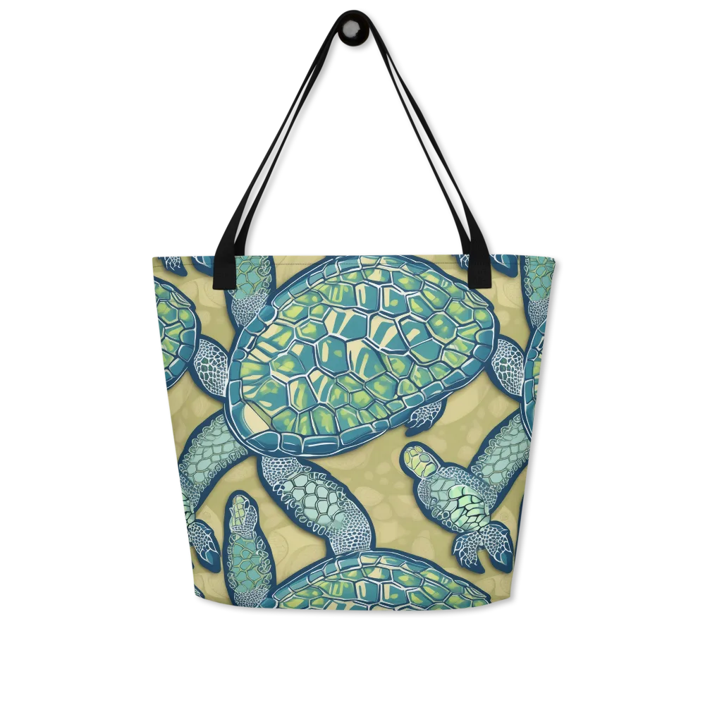Sea Glass Tortoises on Large Tote Bag W/ Pocket — Front