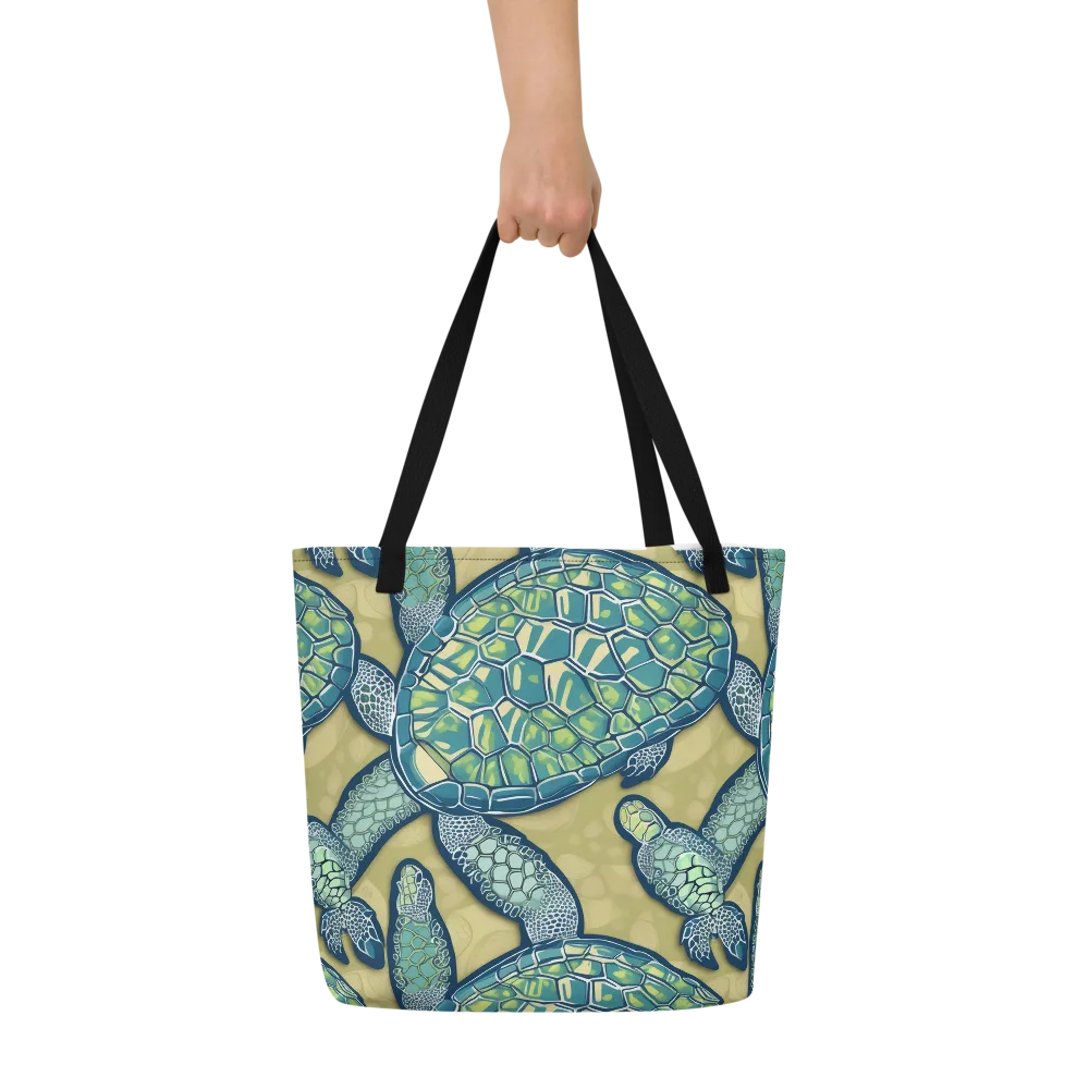 Sea Glass Tortoises on Large Tote Bag W/ Pocket — Front