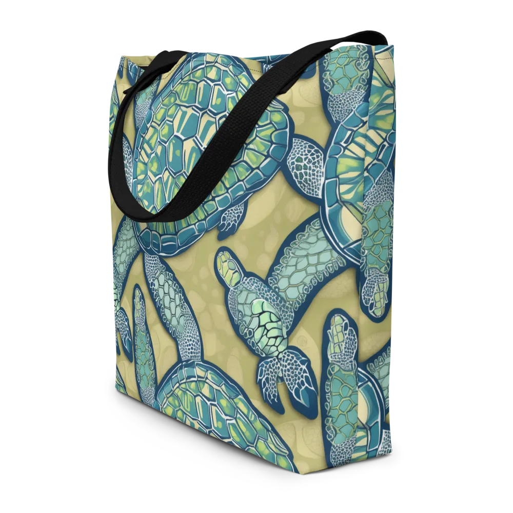 Sea Glass Tortoises on Large Tote Bag W/ Pocket — Front