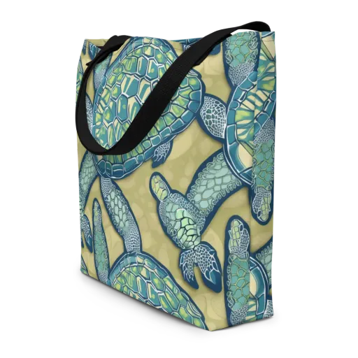 Sea Glass Tortoises on a Large Tote Bag W/ Pocket