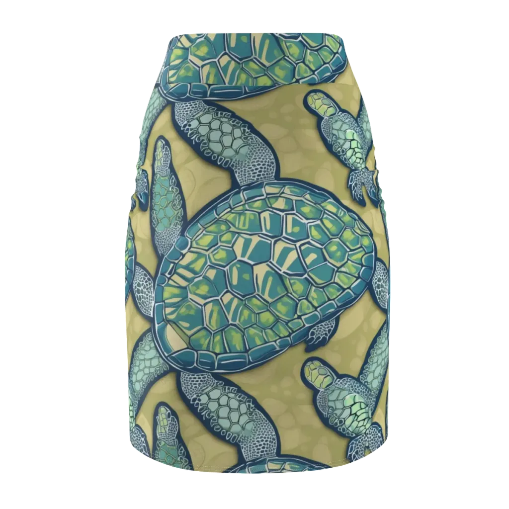 Sea Glass Tortoises on Pencil Skirt — Back