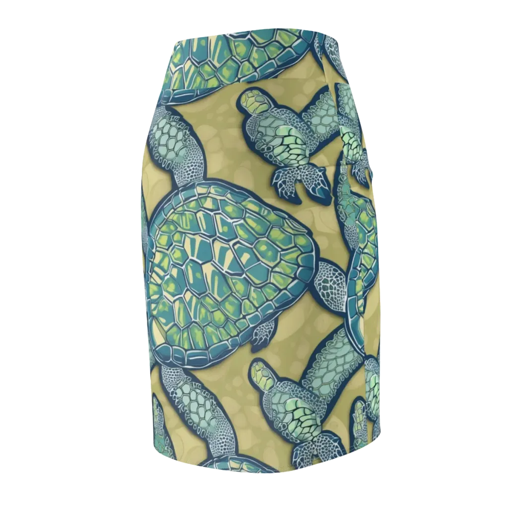 Sea Glass Tortoises on Pencil Skirt — Back Side