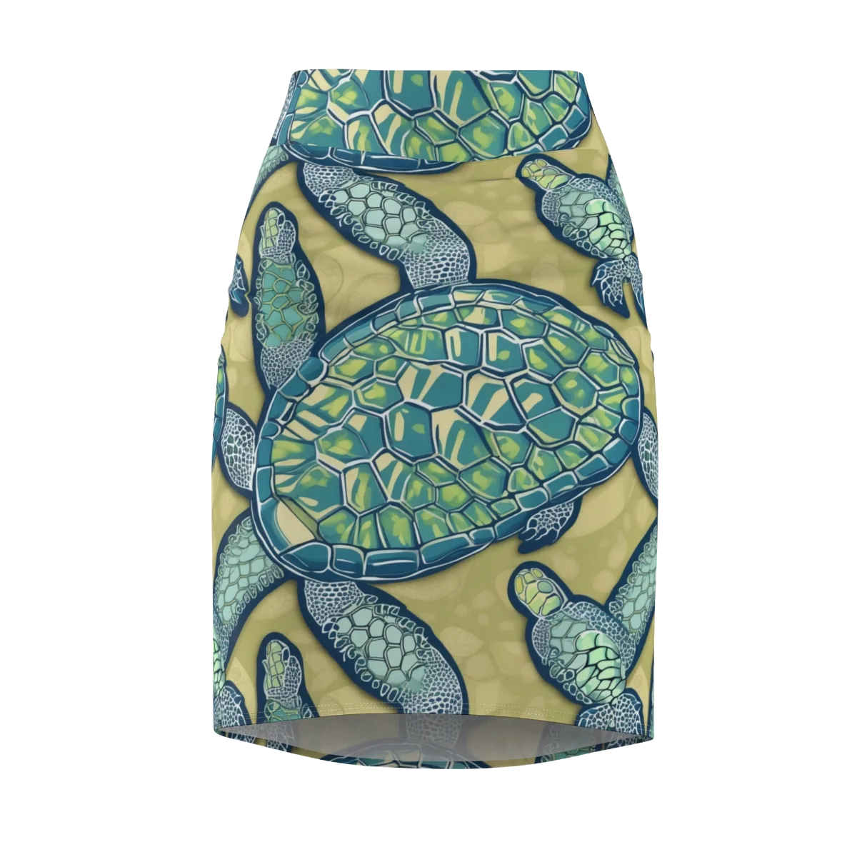 Sea Glass Tortoises on Pencil Skirt — Front