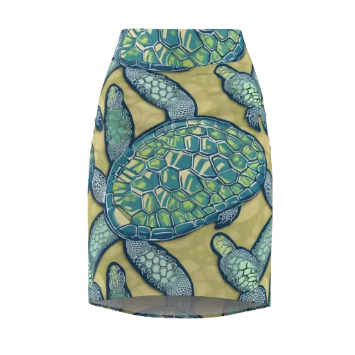Sea Glass Tortoises on a Pencil Skirt