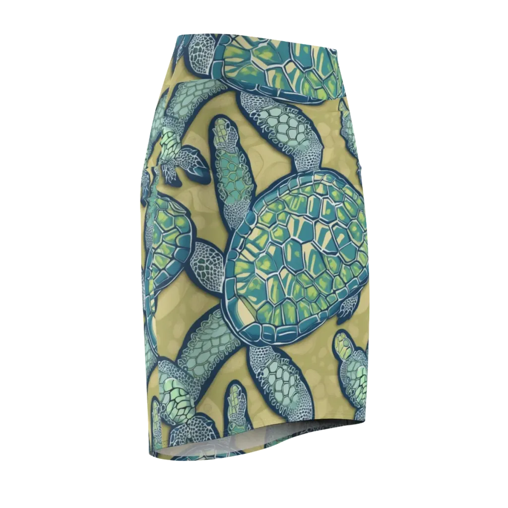 Sea Glass Tortoises on Pencil Skirt — Front Side