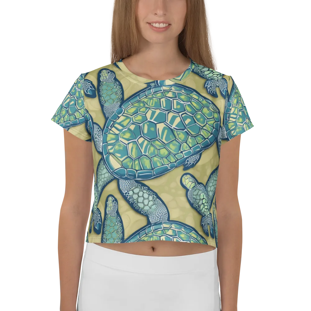 Sea Glass Tortoises on Crop Tee — Front