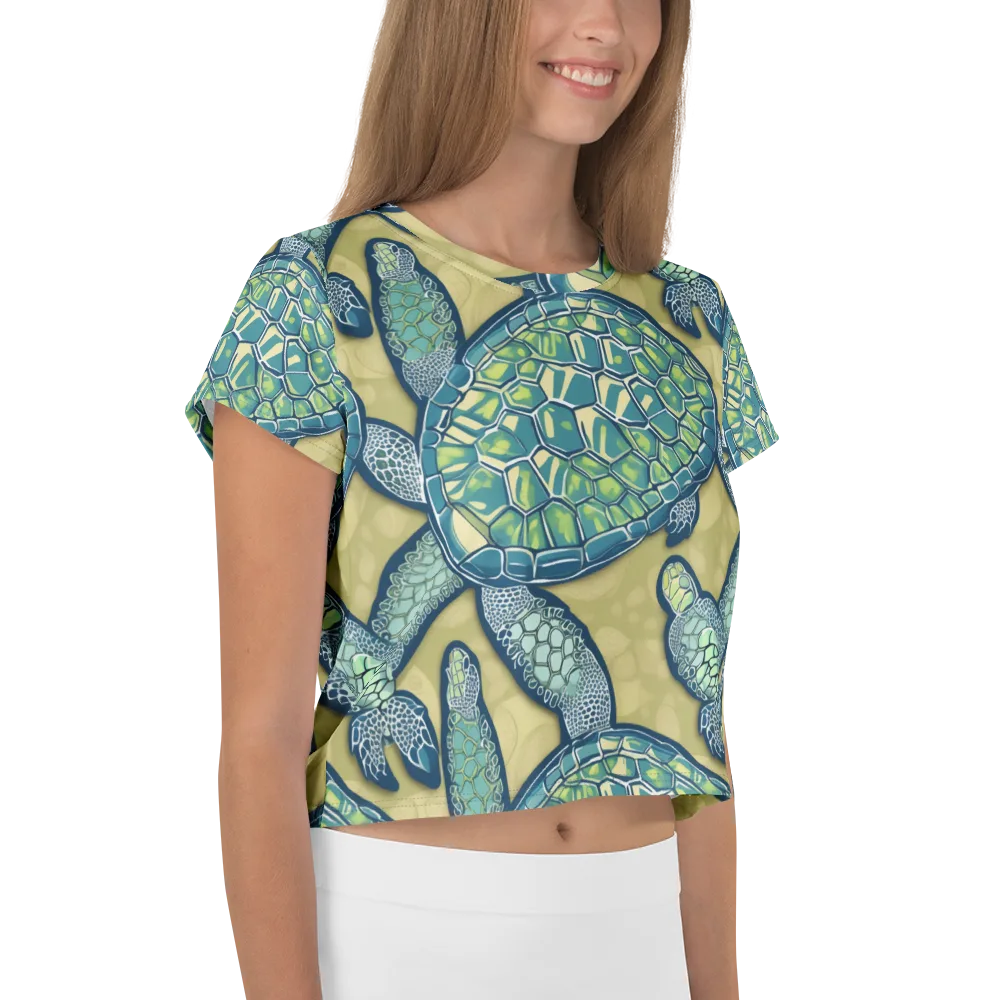 Sea Glass Tortoises on Crop Tee — Right