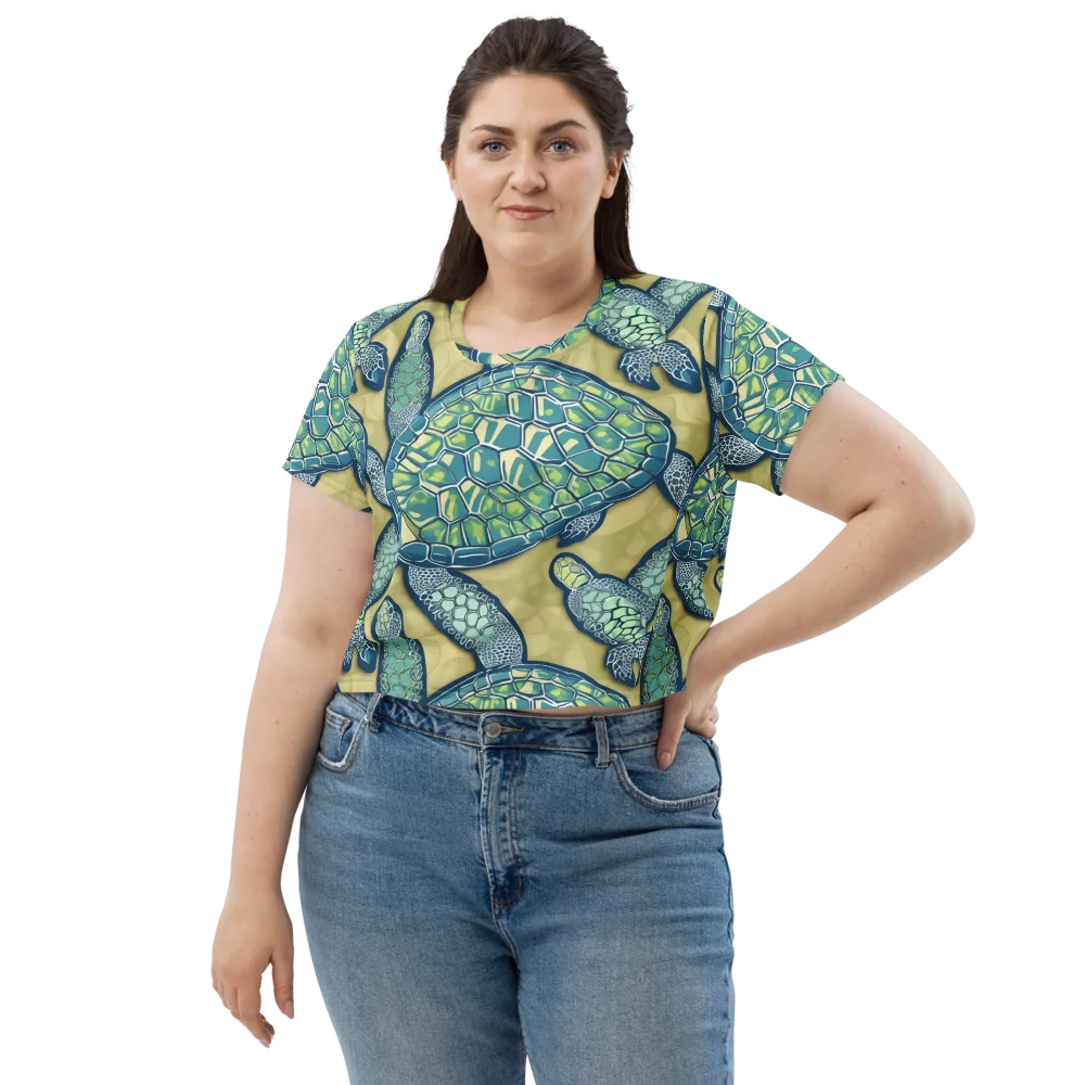 Sea Glass Tortoises on Crop Tee — Front