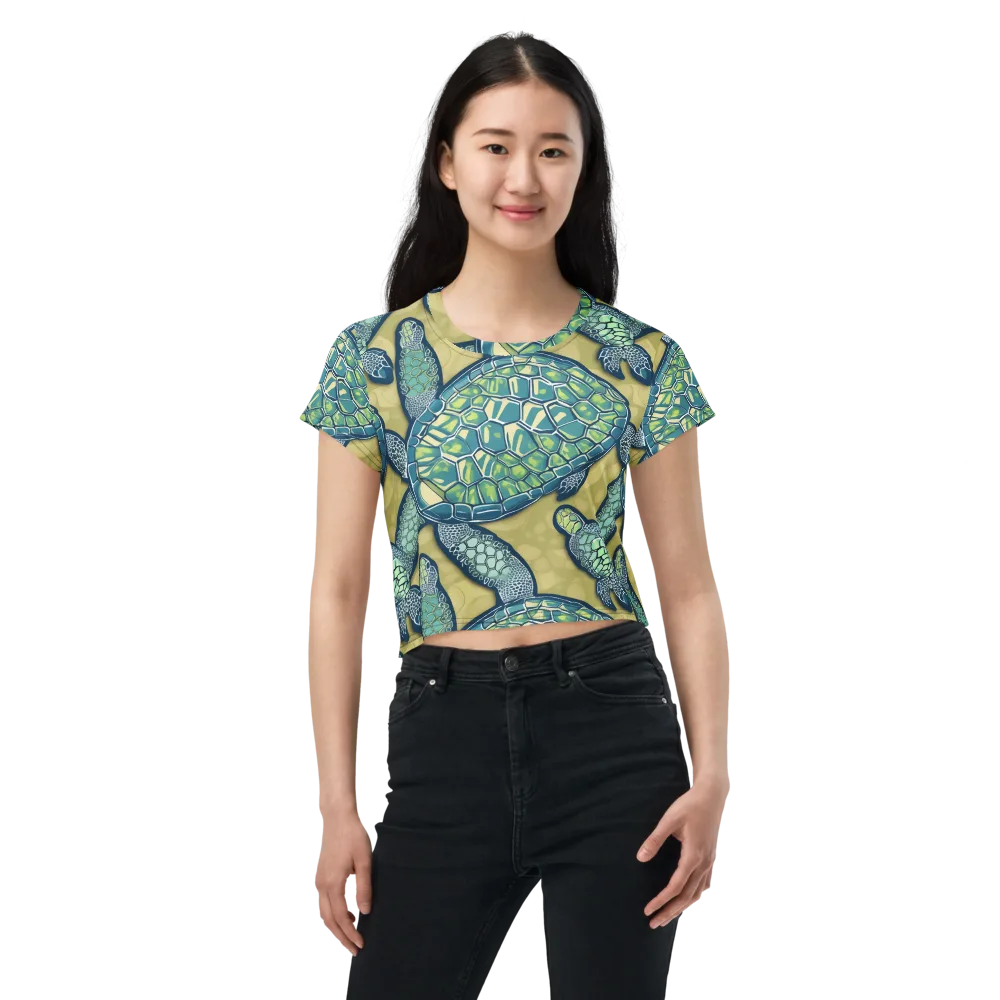 Sea Glass Tortoises on Crop Tee — Front
