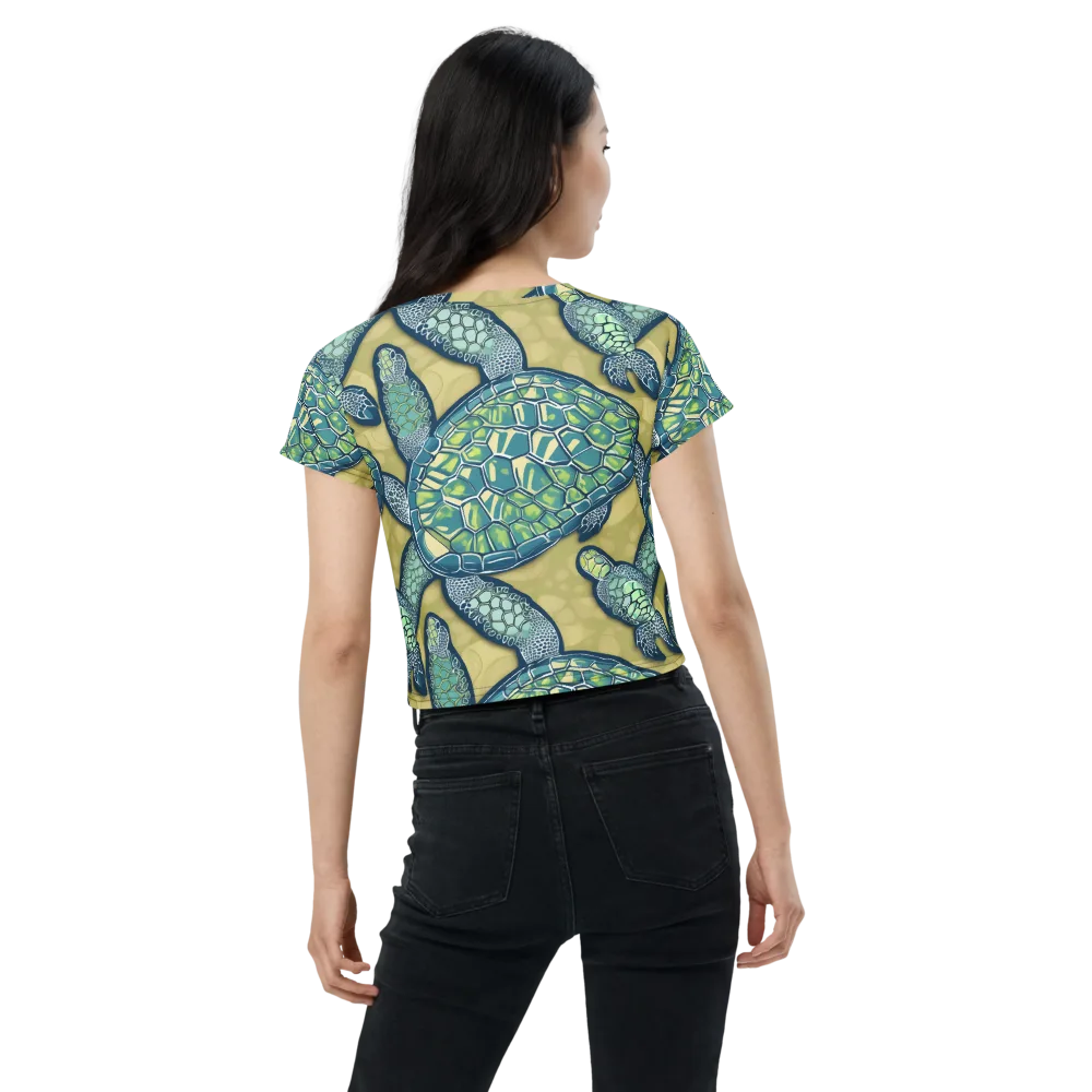 Sea Glass Tortoises on Crop Tee — Back