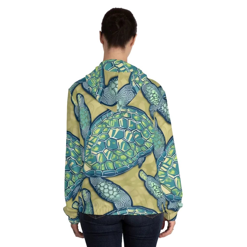 Sea Glass Tortoises on Women's Full-Zip Hoodie — Back On Person