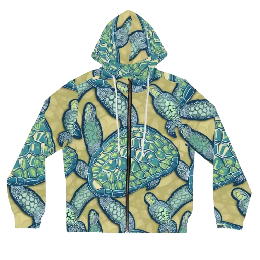 Sea Glass Tortoises on a Women's Full-Zip Hoodie