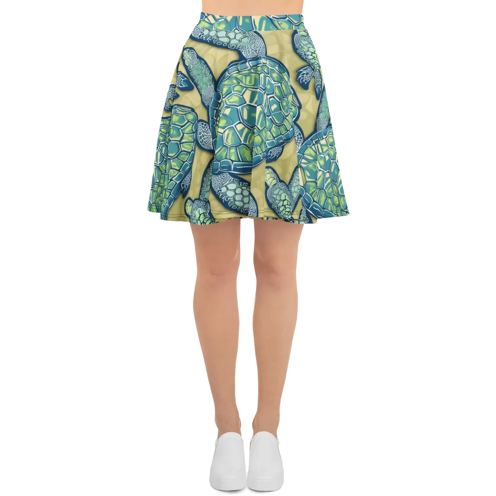 Sea Glass Tortoises on Skater Skirt — Front