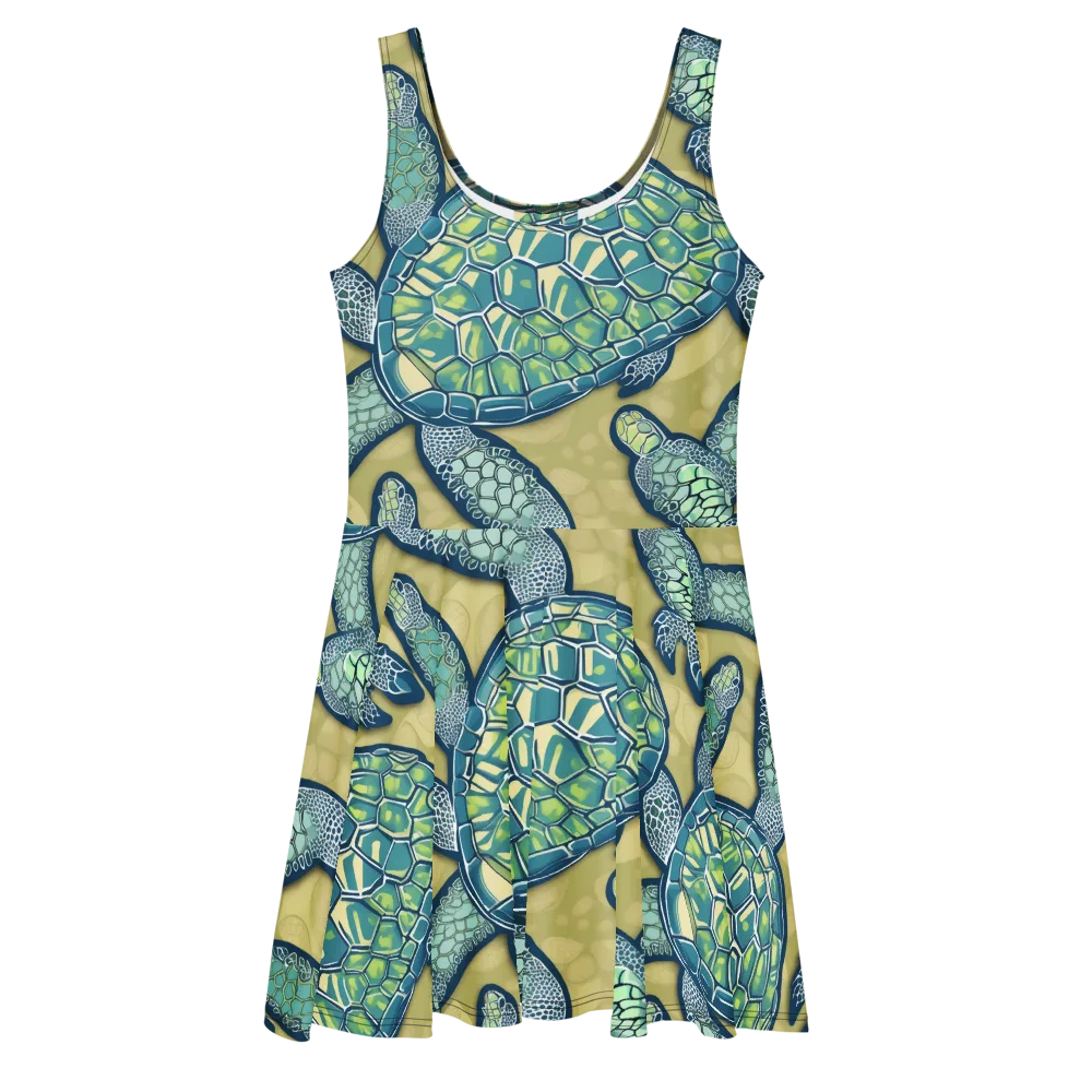 Sea Glass Tortoises on Skater Dress — Front