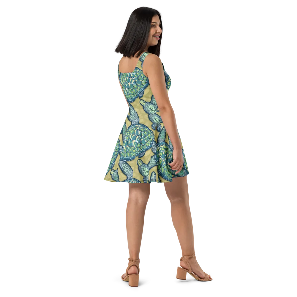 Sea Glass Tortoises on Skater Dress — Right