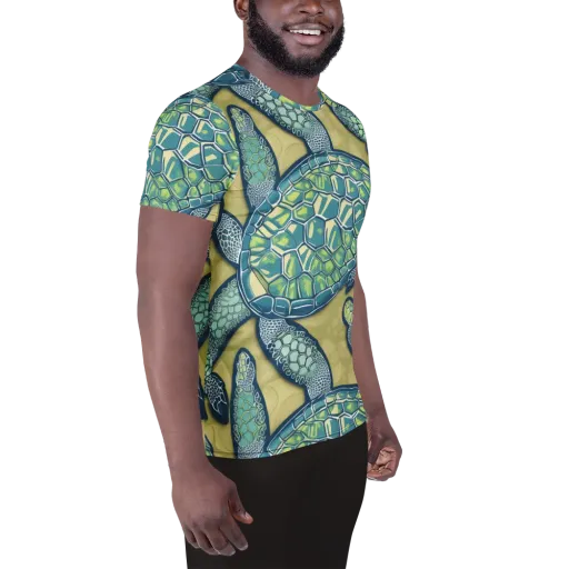 Sea Glass Tortoises on a Men's Athletic T-Shirt