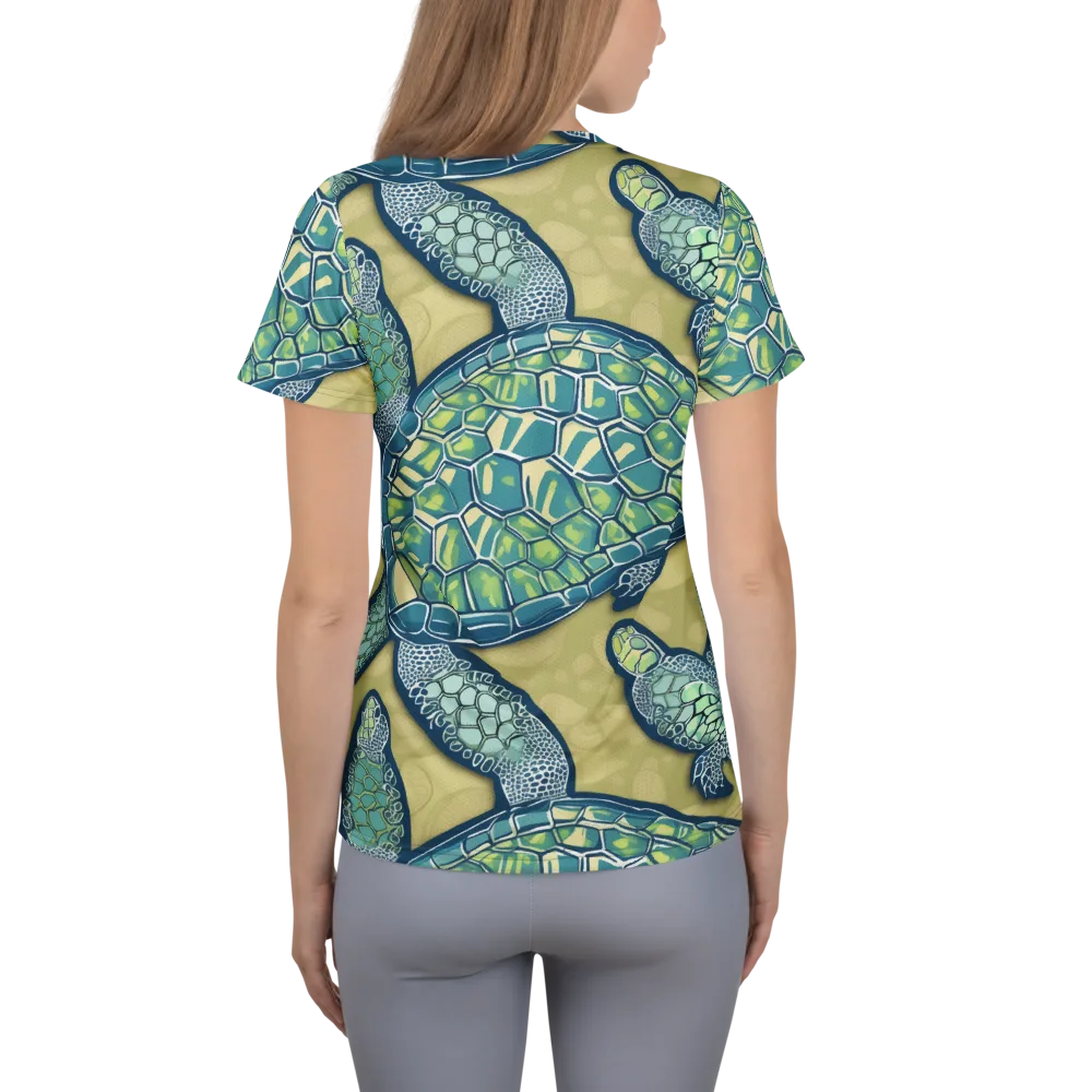 Sea Glass Tortoises on Women's Athletic T-Shirt — Back