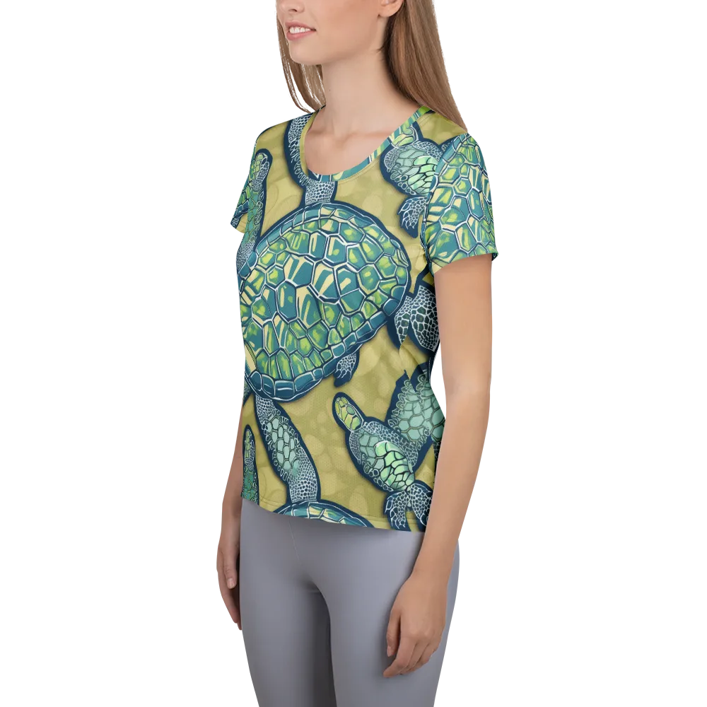 Sea Glass Tortoises on Women's Athletic T-Shirt — Left