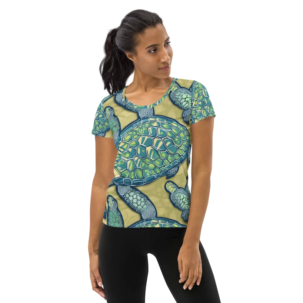 Sea Glass Tortoises on Women's Athletic T-Shirt — Front