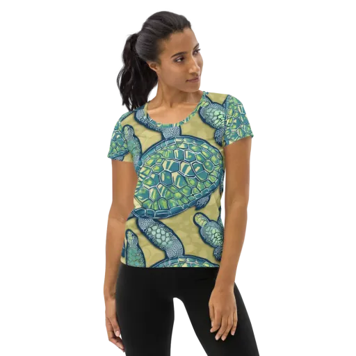 Sea Glass Tortoises on a Women's Athletic T-Shirt