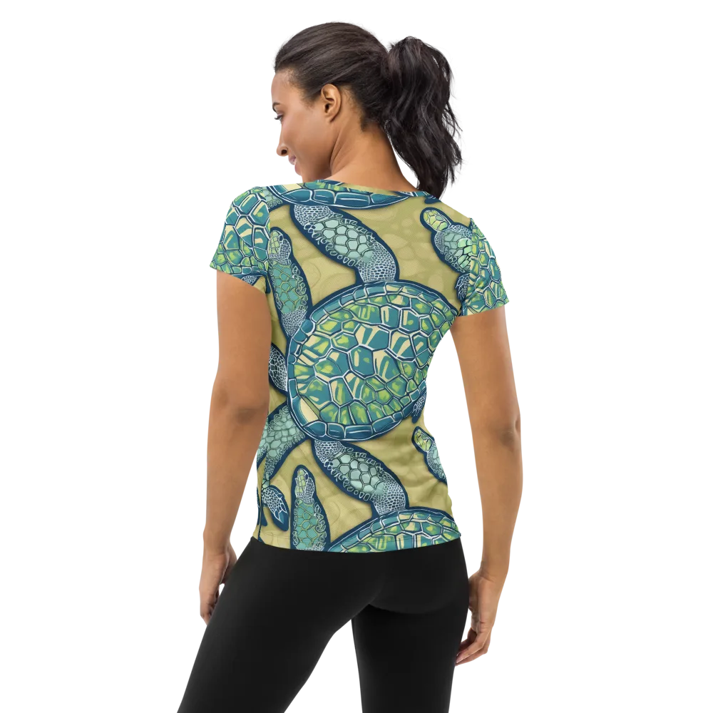 Sea Glass Tortoises on Women's Athletic T-Shirt — Back