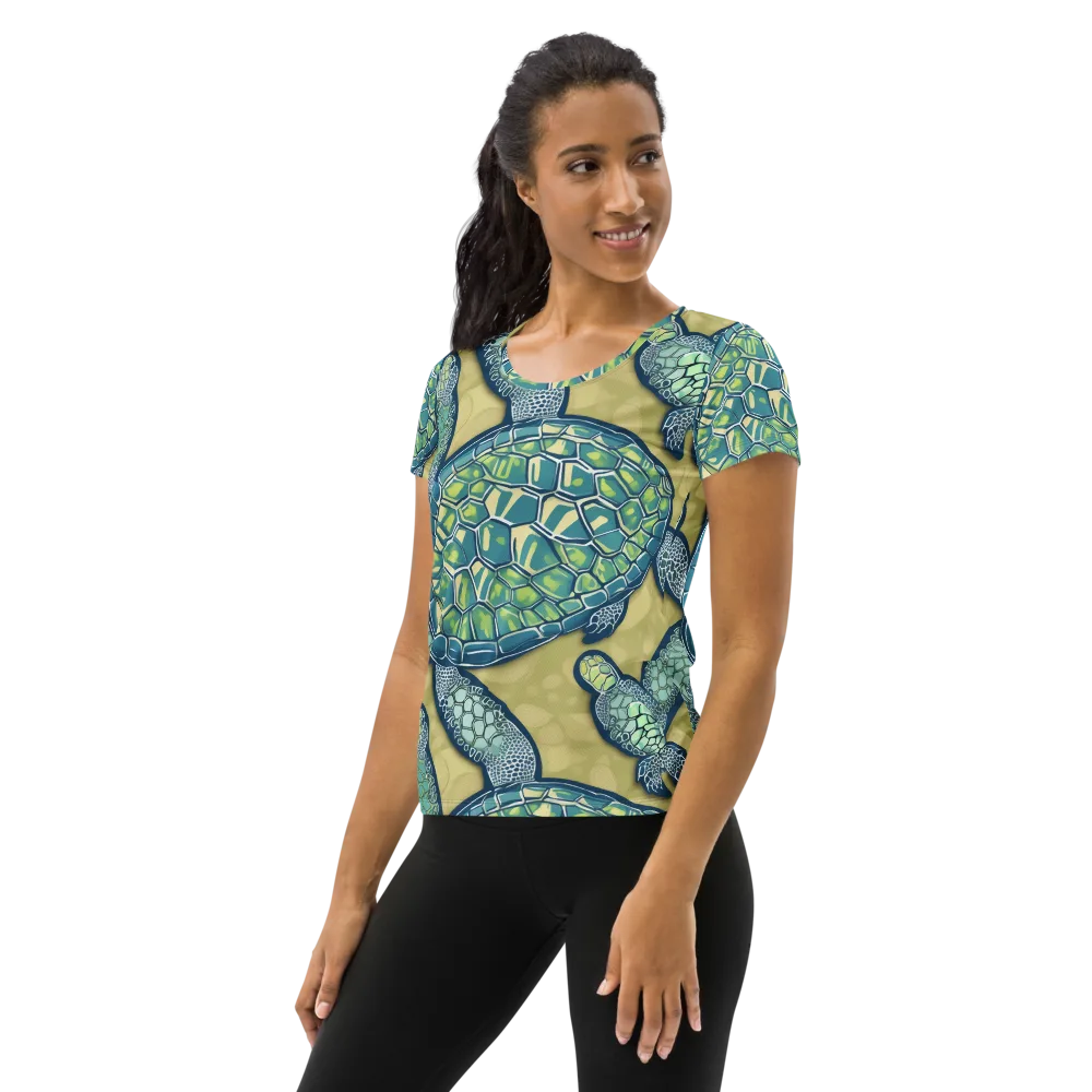 Sea Glass Tortoises on Women's Athletic T-Shirt — Left