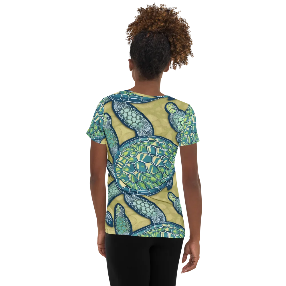 Sea Glass Tortoises on Women's Athletic T-Shirt — Back