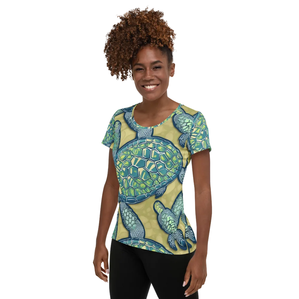 Sea Glass Tortoises on Women's Athletic T-Shirt — Left