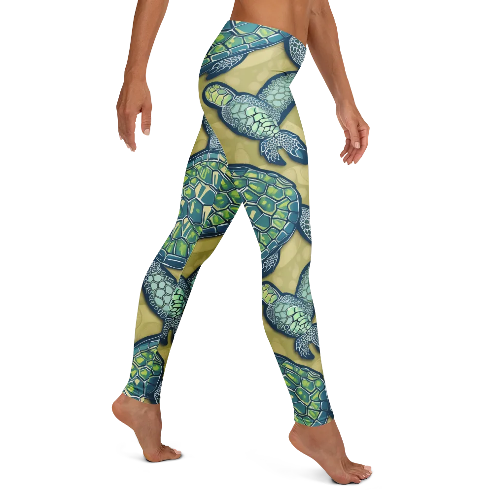 Sea Glass Tortoises on Leggings — Right