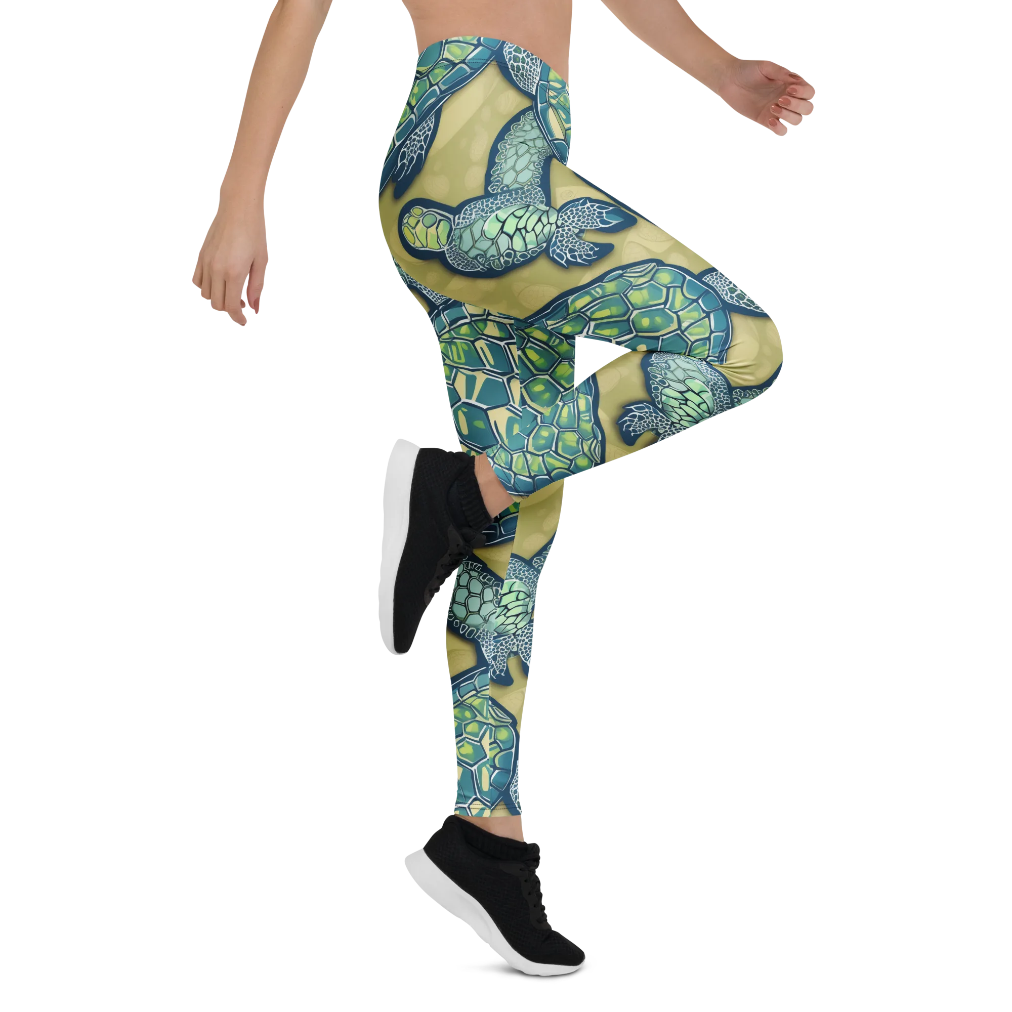 Sea Glass Tortoises on Leggings — Right