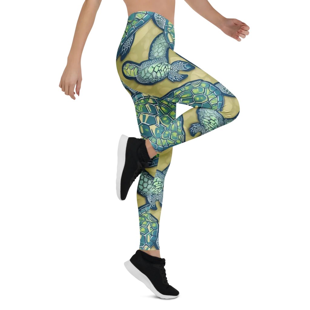 Sea Glass Tortoises on Leggings — Right