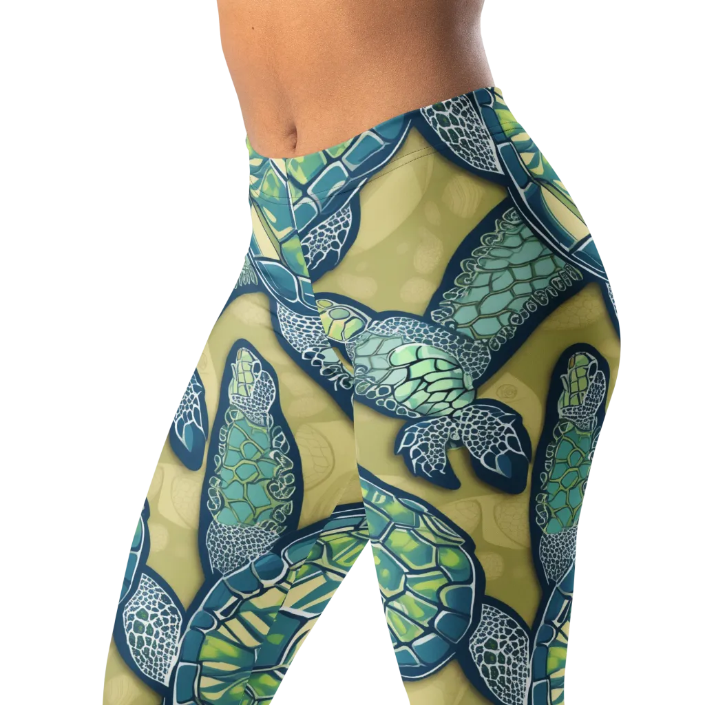 Sea Glass Tortoises on Leggings — Left Front