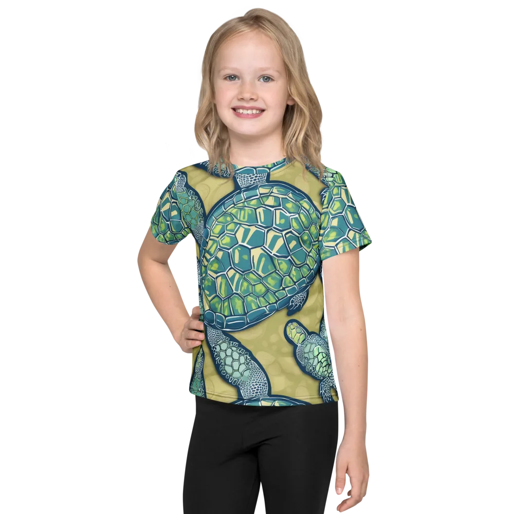 Sea Glass Tortoises on Kids Crew Neck T-Shirt — Front