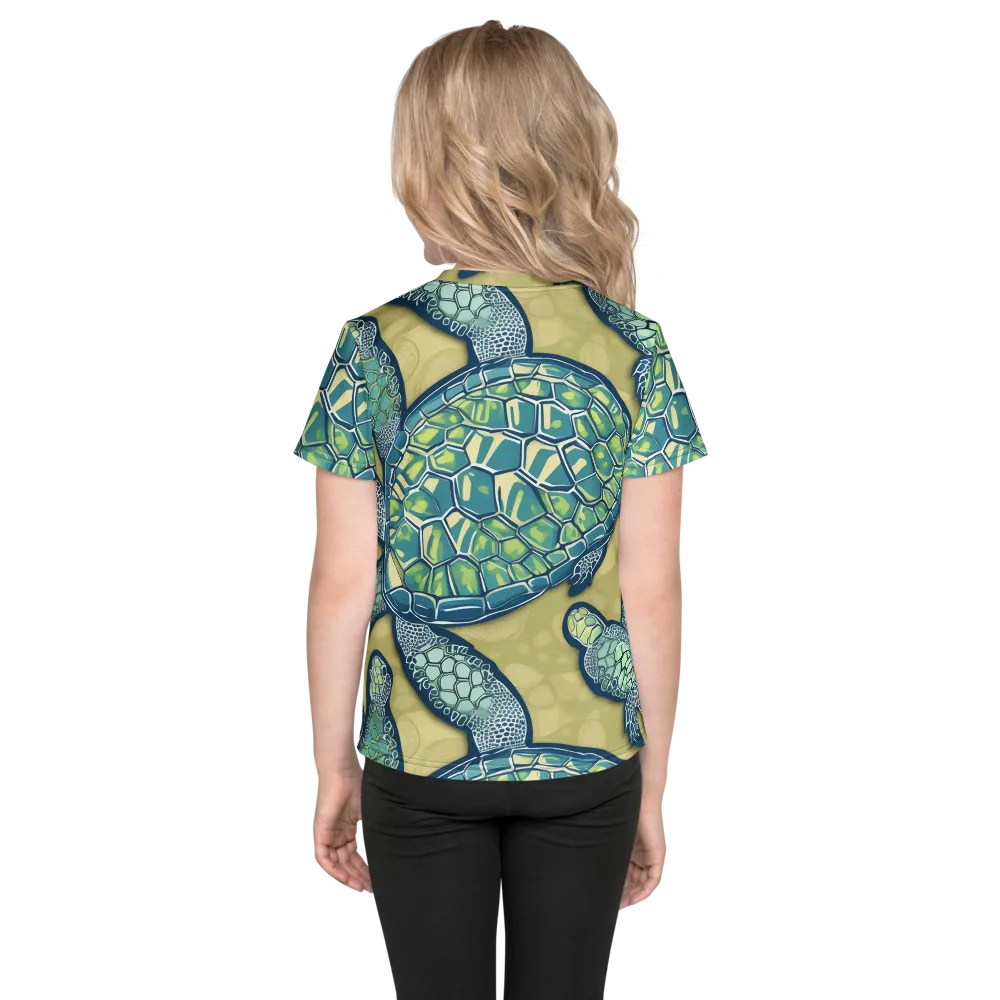Sea Glass Tortoises on Kids Crew Neck T-Shirt — Back