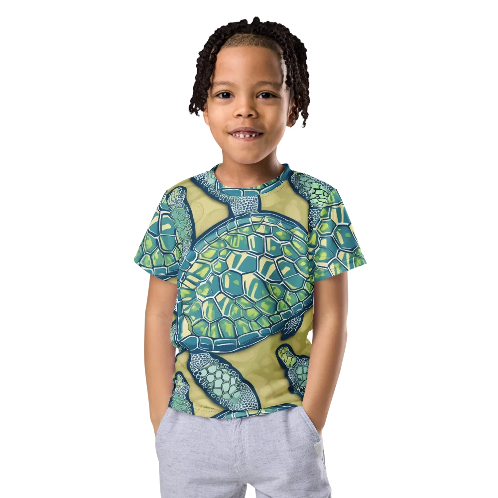 Sea Glass Tortoises on Kids Crew Neck T-Shirt — Front