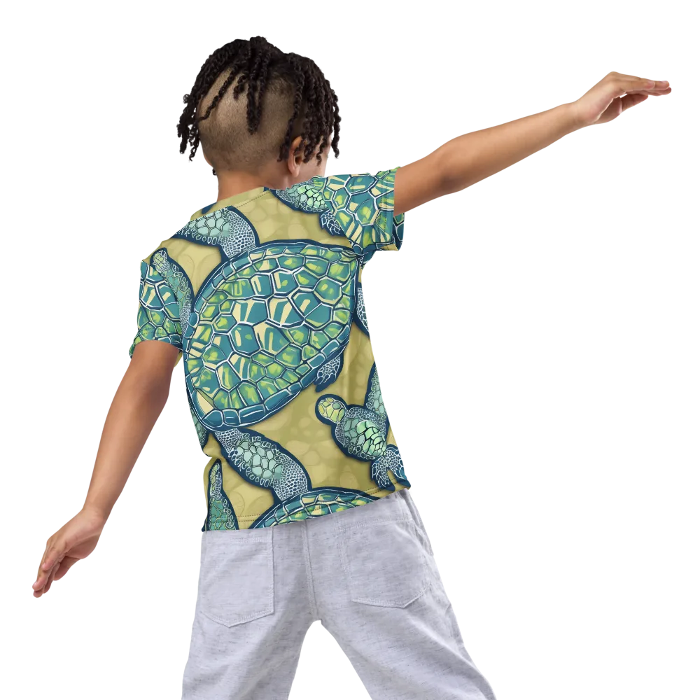 Sea Glass Tortoises on Kids Crew Neck T-Shirt — Back