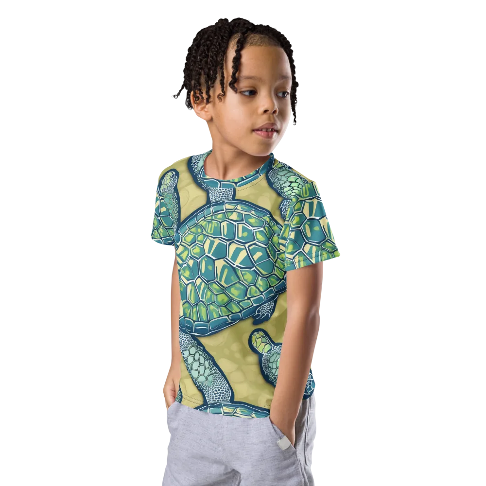 Sea Glass Tortoises on Kids Crew Neck T-Shirt — Left Front